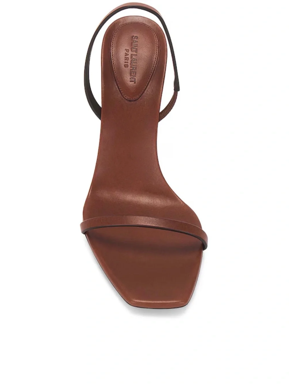 Saint Laurent Brown Leather Logo-Heel Slingback Sandals with Gold YSL Heel - Picture 3 of 3